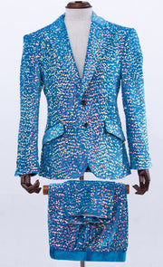 glitter suit mens turquoise, Angelino