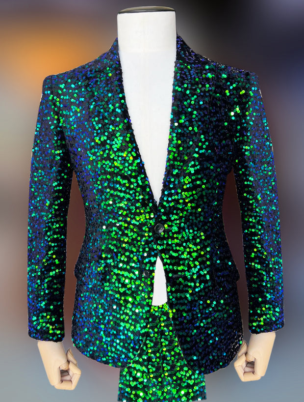 mens sequin suit green/blue, ANGELINO
