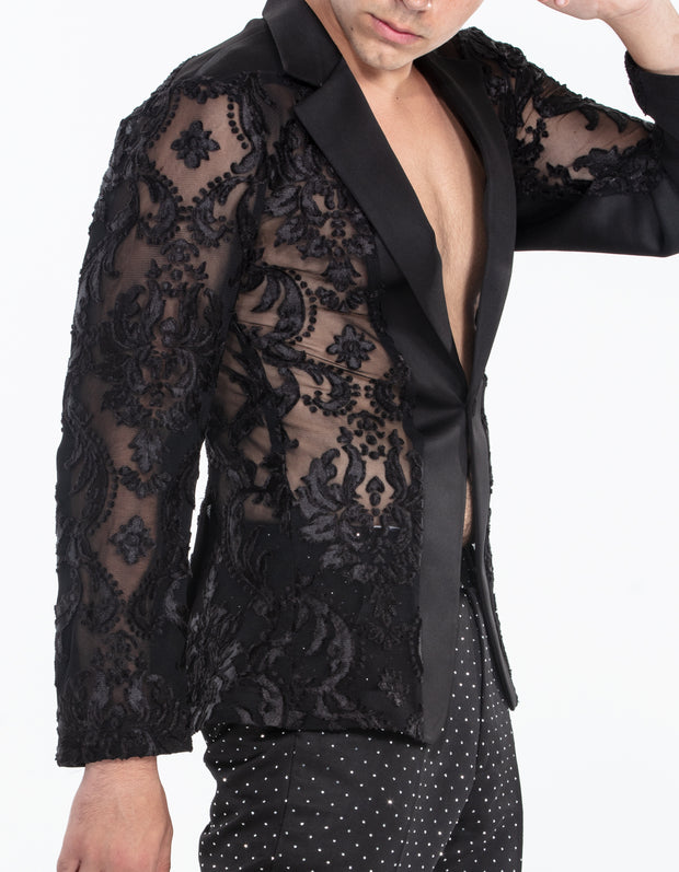 lace blazer for men, Black. Angelino