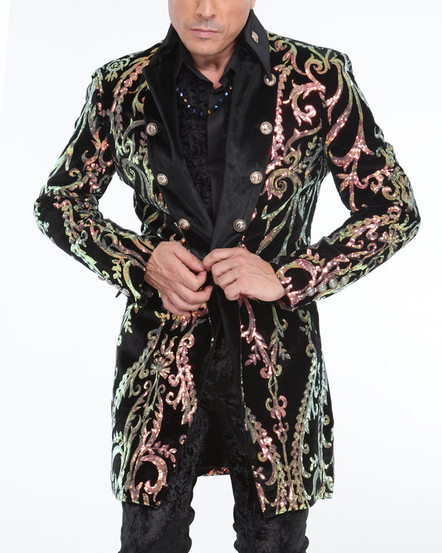 long sequin coat men, gold, Angelino