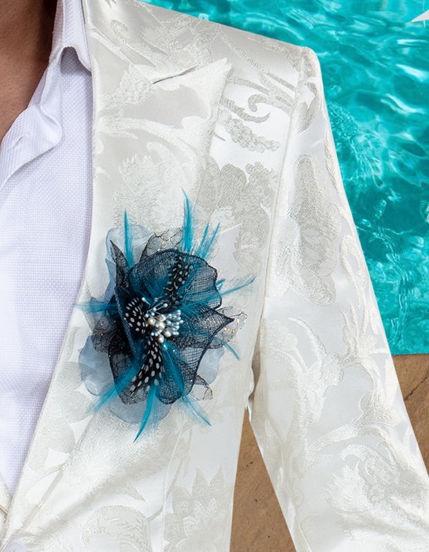 fashion blazer for men white, with lapel flower, Angelino