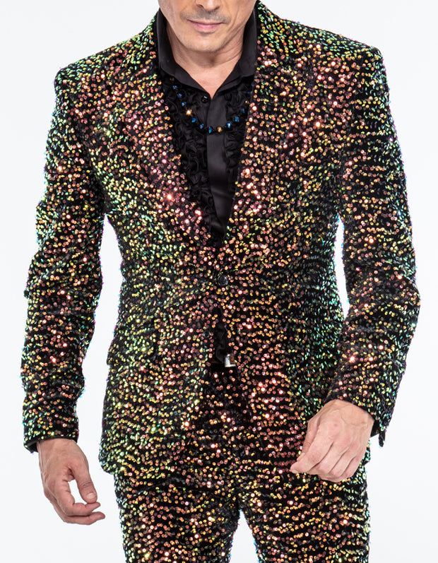 mens glitter suit, black/gold, Angelino
