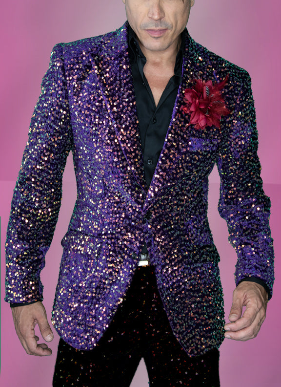 mens sequin blazer purple