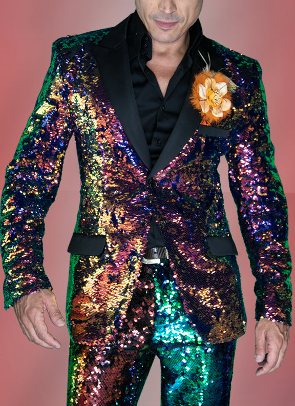 sequin suit men, blue/gold, Angelino