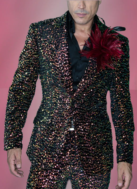 mens sequin suit, Black/Golg, Angelino