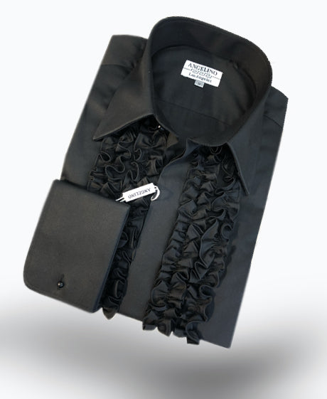 Ruffle shirt, cotton, Black color medium/16