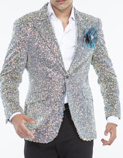 sequin blazer men, silver, Angelino