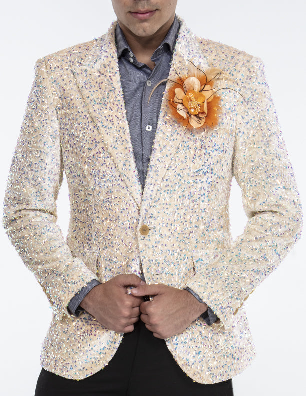 mens sequin blazer, cream color, Angelino