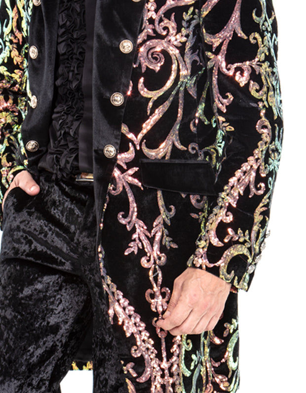 sequin long coat, gold, Angelino