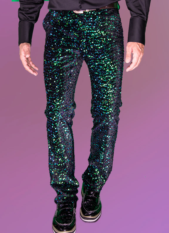 sequin pants men, green, Angelino