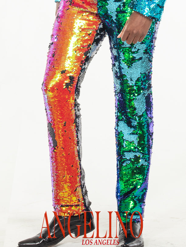 sequin pants men, multi colors, Angelino