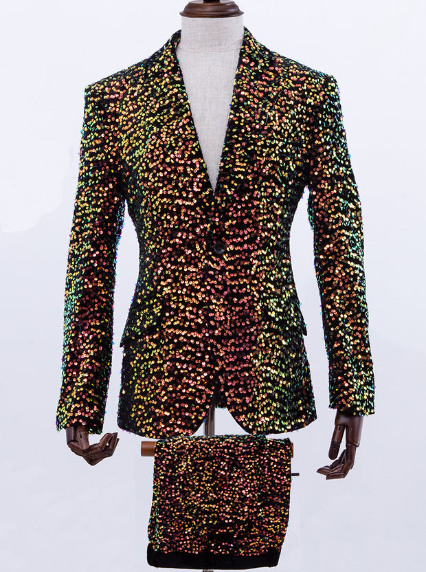 Mens sequin suit, black-gold, Angelino