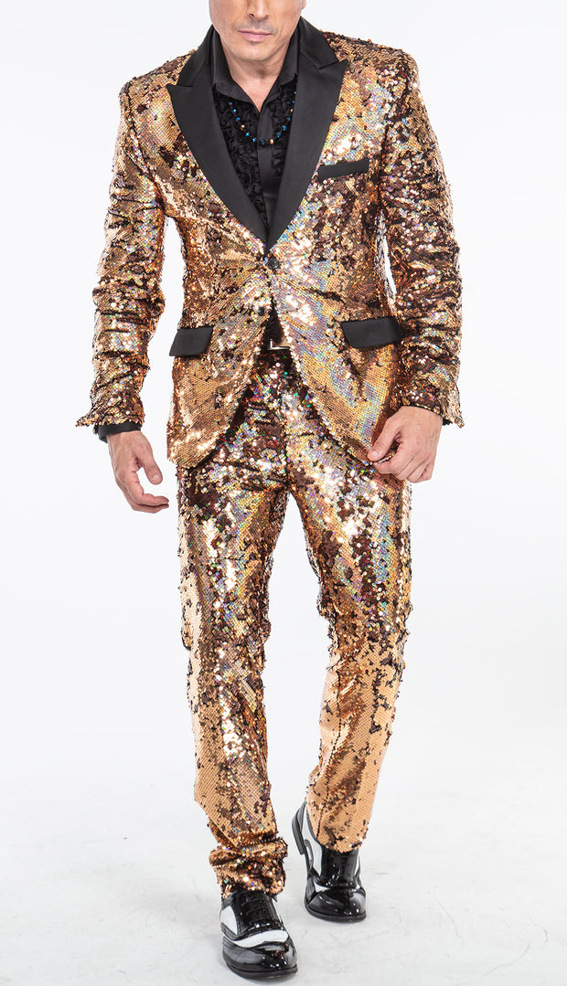 sequin suit men dark champagne color