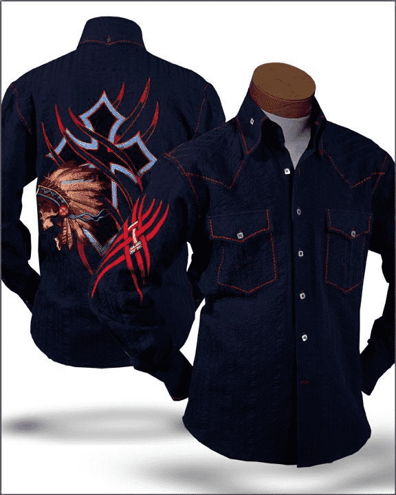 Men's Fashion Shirt Indian Navy/Red - cotton - shirts - Casual - ANGELINO