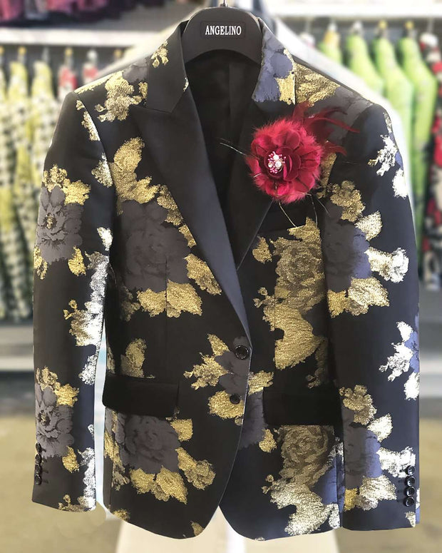 Prom Blazer B. Rose Black/Gold . Tuxedo, Prom - ANGELINO