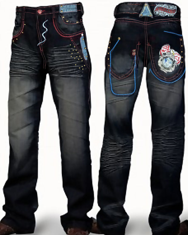 Men's New Fashion Angelino Jeans Lion Blue Casual - ANGELINO