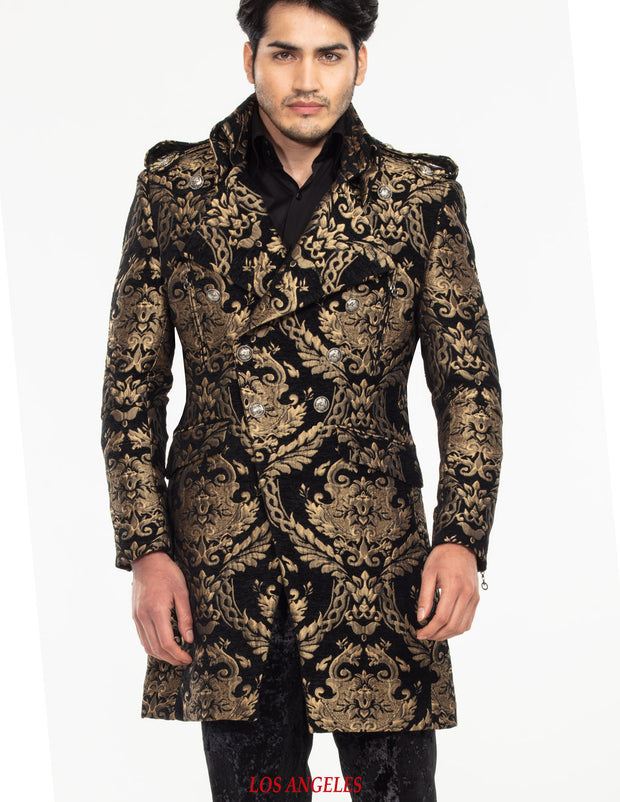 mens long coat, Gold/black 