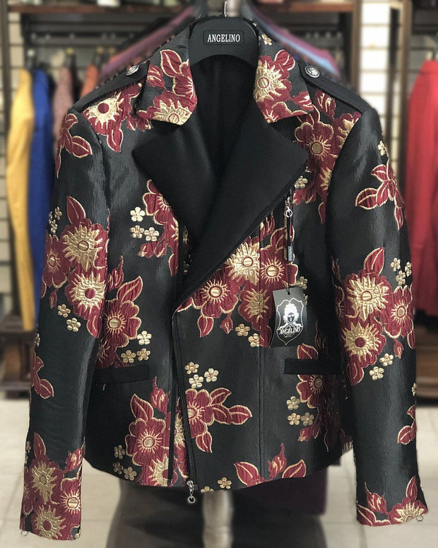 Men's Fashion Jacket - Biker Jacket - Sun F. Burgundy - ANGELINO