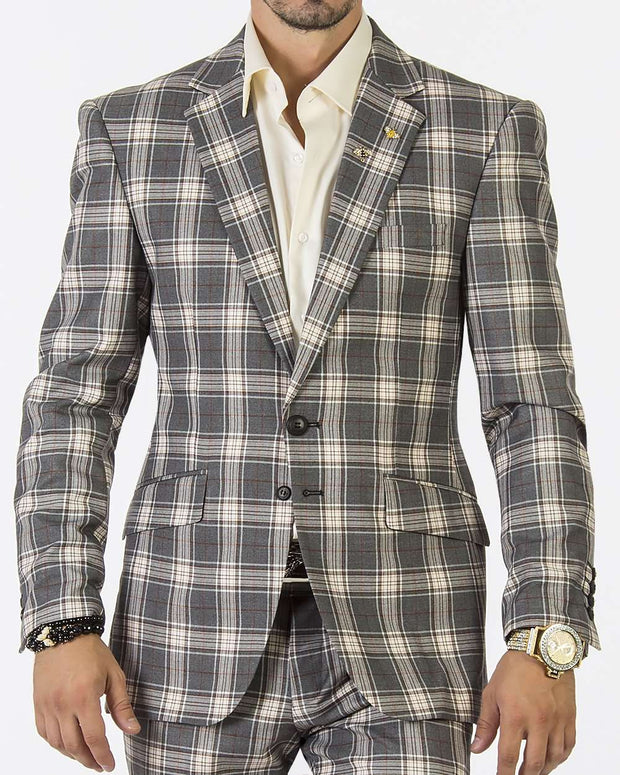 Mens Fashion Suit-New Plaid Gray - Prom - Suits _ Guys - ANGELINO