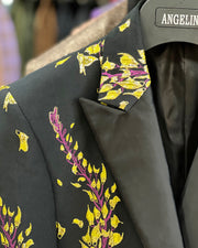 Prom Blazer - Fashion Men's Jacket - Floral Blazer - Bellflower Gold & Pink