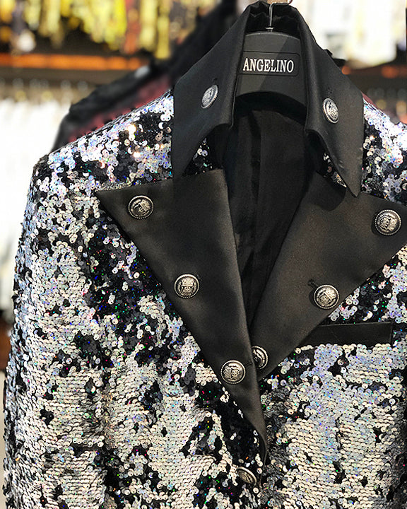 Prom Blazer - Prom 2021 - Fashion Long Jacket - Sequin Silver - ANGELINO