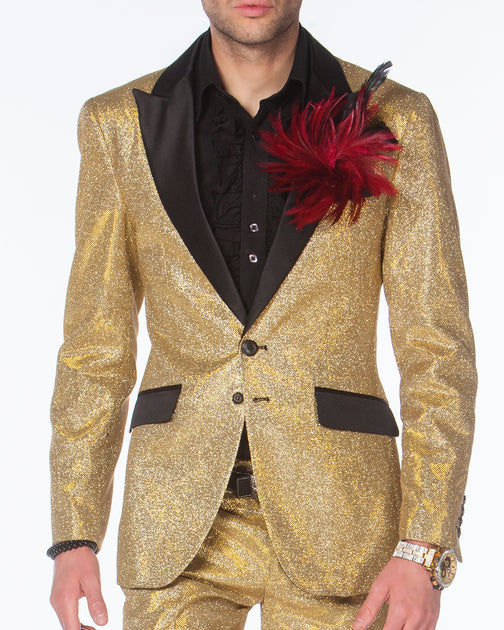 Black and Gold Sequin Prom Suit