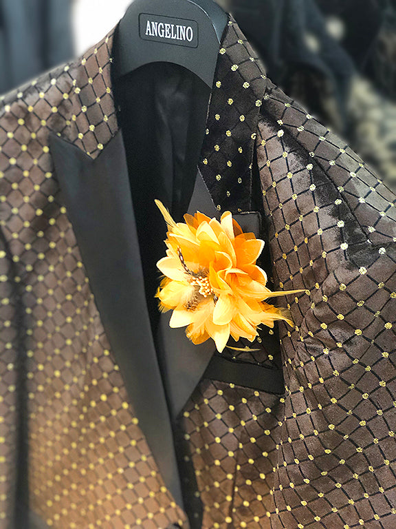 Men's Velvet Blazer - Sport Coat - Dinner Jacket - Velvet Brown with Gold Polka Dot - ANGELINO
