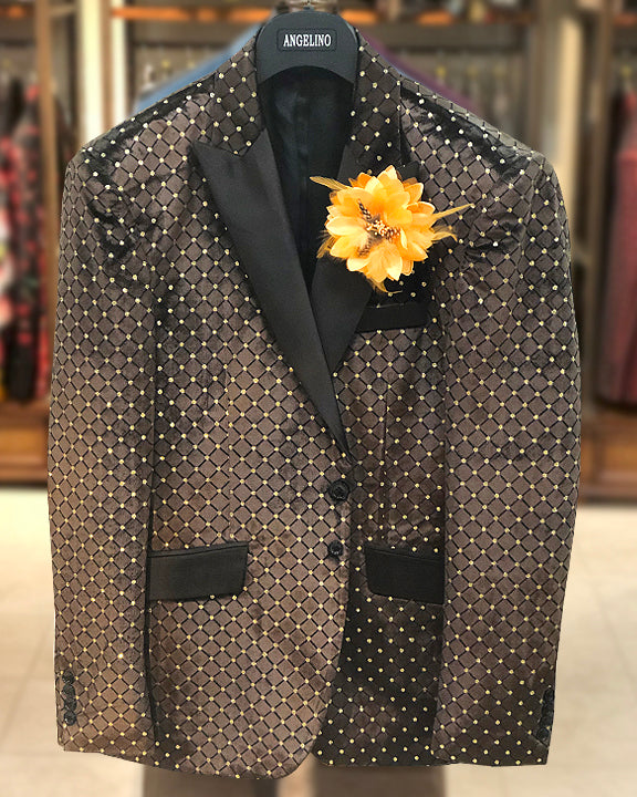 Men's Velvet Blazer - Sport Coat - Dinner Jacket - Velvet Brown with Gold Polka Dot - ANGELINO