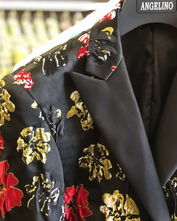 Prom Blazer, Woven Flower Red/Gold 38R - Tuxedo - Blazers - Prom - ANGELINO