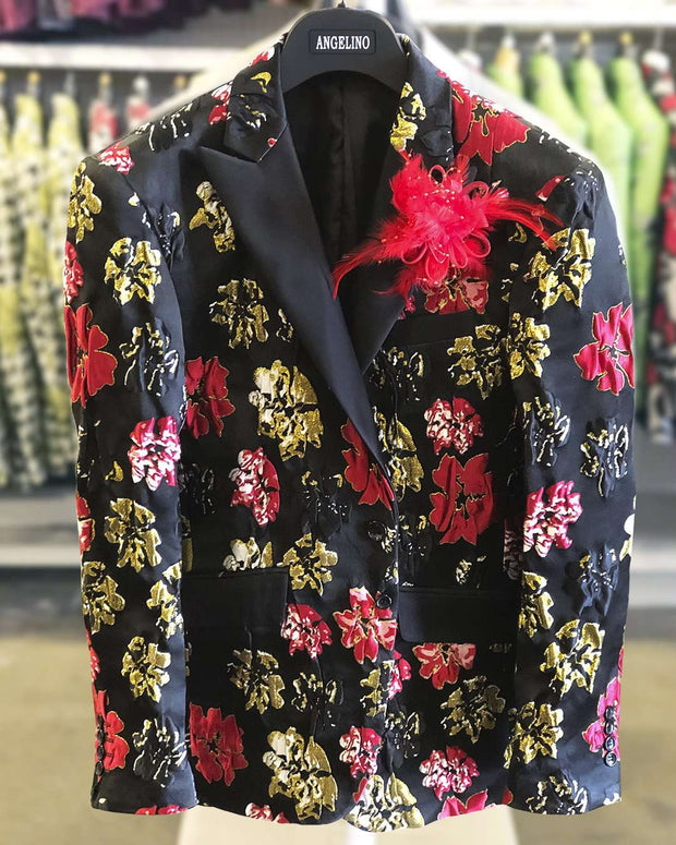 Prom Blazer, Woven Flower Red/Gold 38R - Tuxedo - Blazers - Prom - ANGELINO