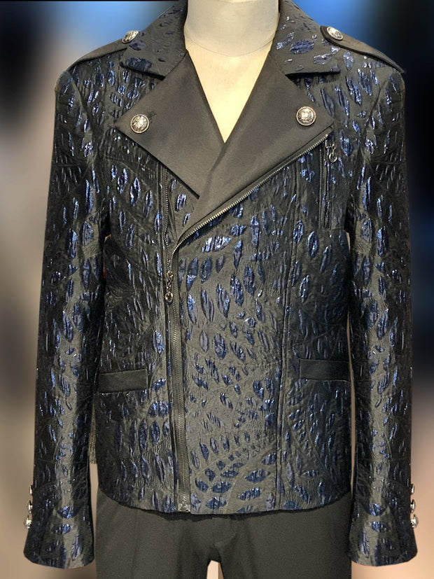 biker jacket, navy/black Angelino