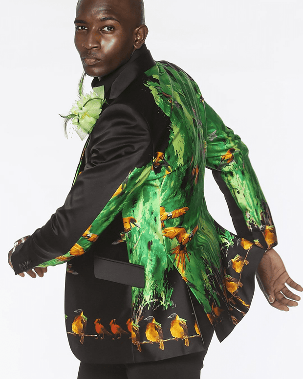 Men's  Blazer silk - Birds - ANGELINO