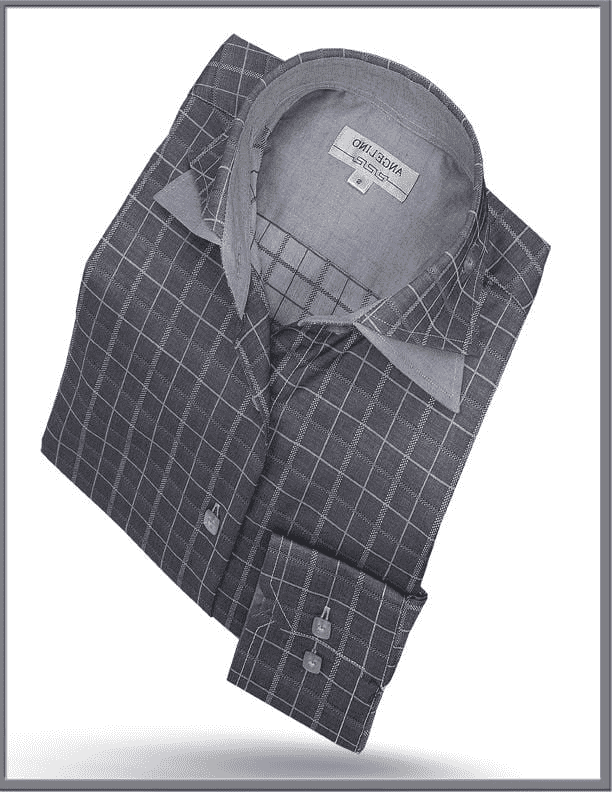 Men's Cotton Shirt - Double Collar Shirt Grey - ANGELINO