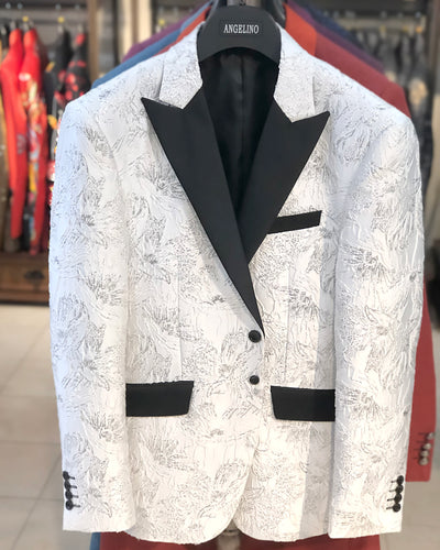 Prom Blazer - Floral White & Silver - prom - Jacket - ANGELINO