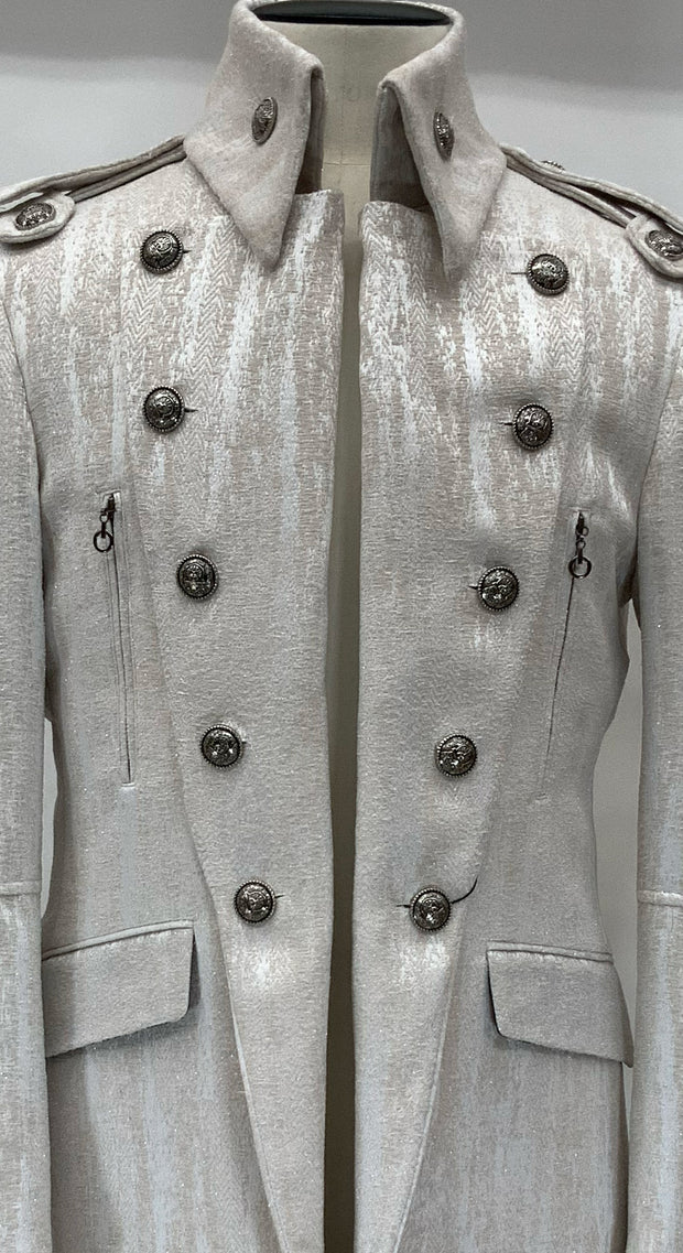 mens long coat, pirate white. Angelino