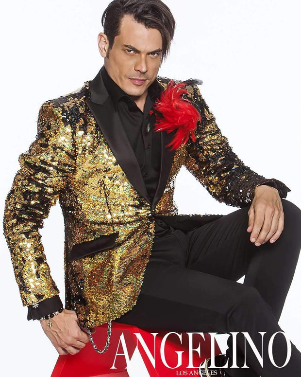 Sequin Jacket Gold/Black - Prom - Tuxedo - Wedding - ANGELINO