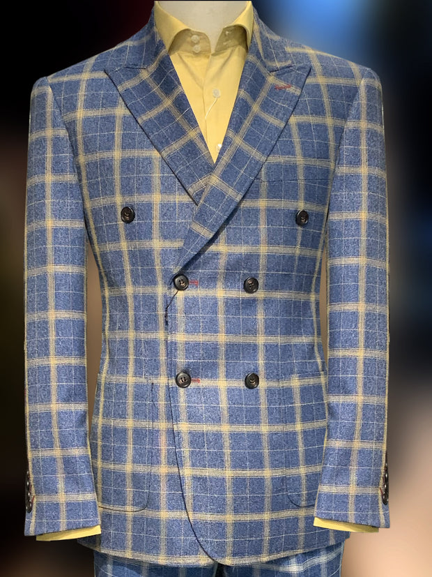 mens plaid suit, blue/gold, Angelino