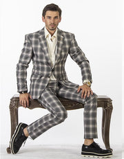 Mens Fashion Suit-New Plaid Gray - Prom - Suits _ Guys - ANGELINO