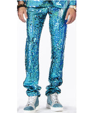 sequin pants teal - ANGELINO