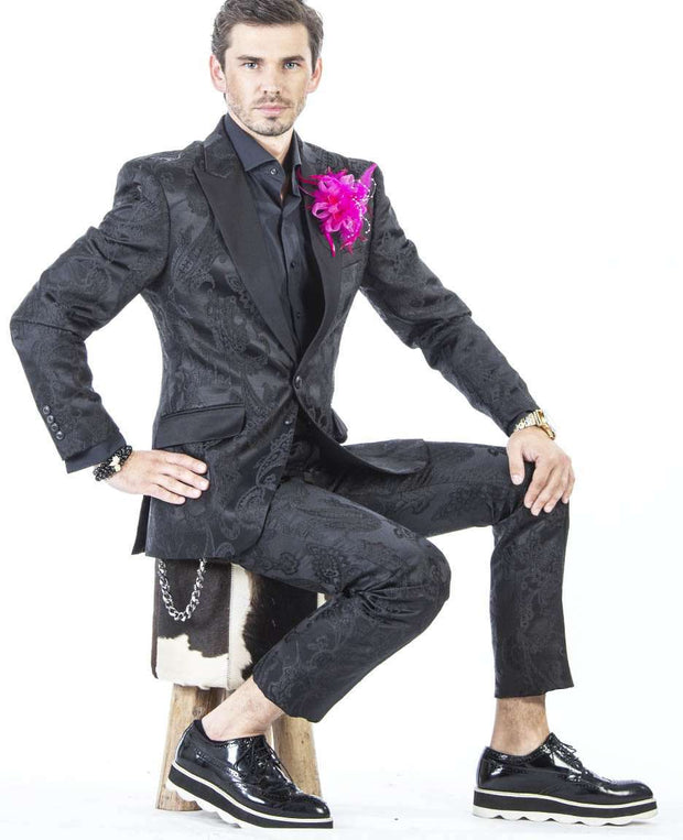 Mens Fashion Suits, Tuxedo Suit: Paisley Black - Prom - Wedding - Suits - ANGELINO