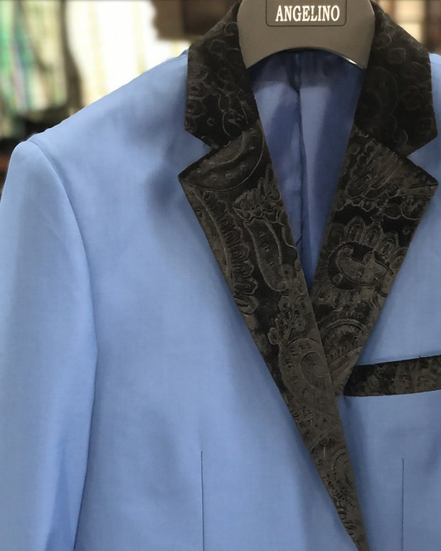 Men's Solid Blazer - VC Quilt Blue - Tuxedo blazer - Dinner Jacket - ANGELINO