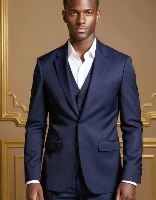 slim fit dress slacks 3 Pieces Navy Suit Notch Lapel with Vest 46 Long