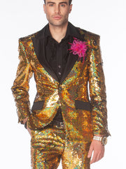 gold sequin suit, sparkly, Angelino