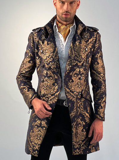 long coat for men, tapestry gold black, Angelino