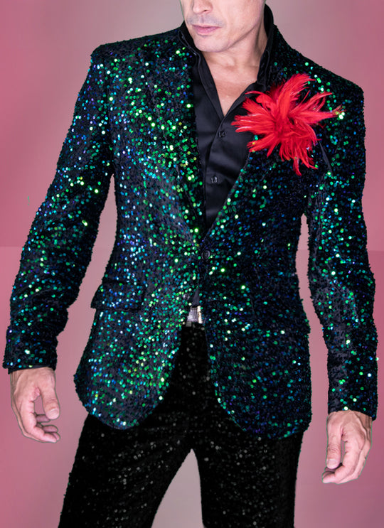 mens sequin blazer Green 42L