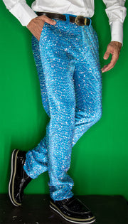 men's sequin pants, turquoise, Angelino