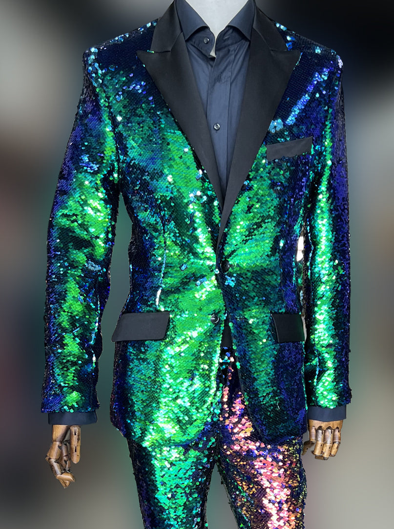 Mens sequin suit green/blue 44L Mens sequin suit green/blue 44L