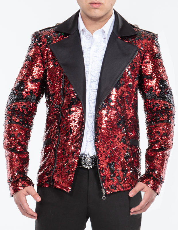 Sequined Rams Jacket Sequined Jacket Red, Bomber sparkly jacket