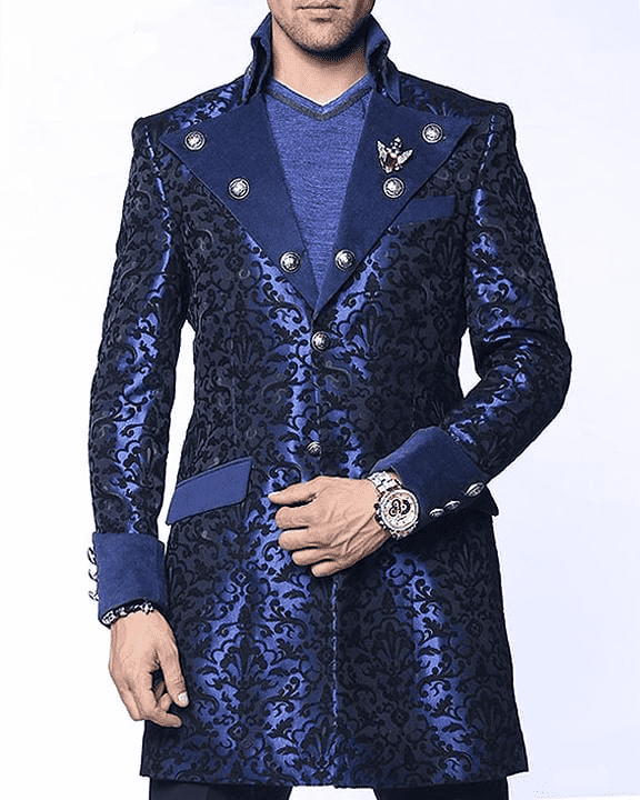 Men's Fashion Long Coat-Cosimo Blue - ANGELINO