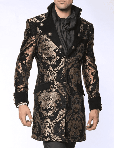 Men's Fashion Coat Long Coat Napoleon Black Gold - ANGELINO